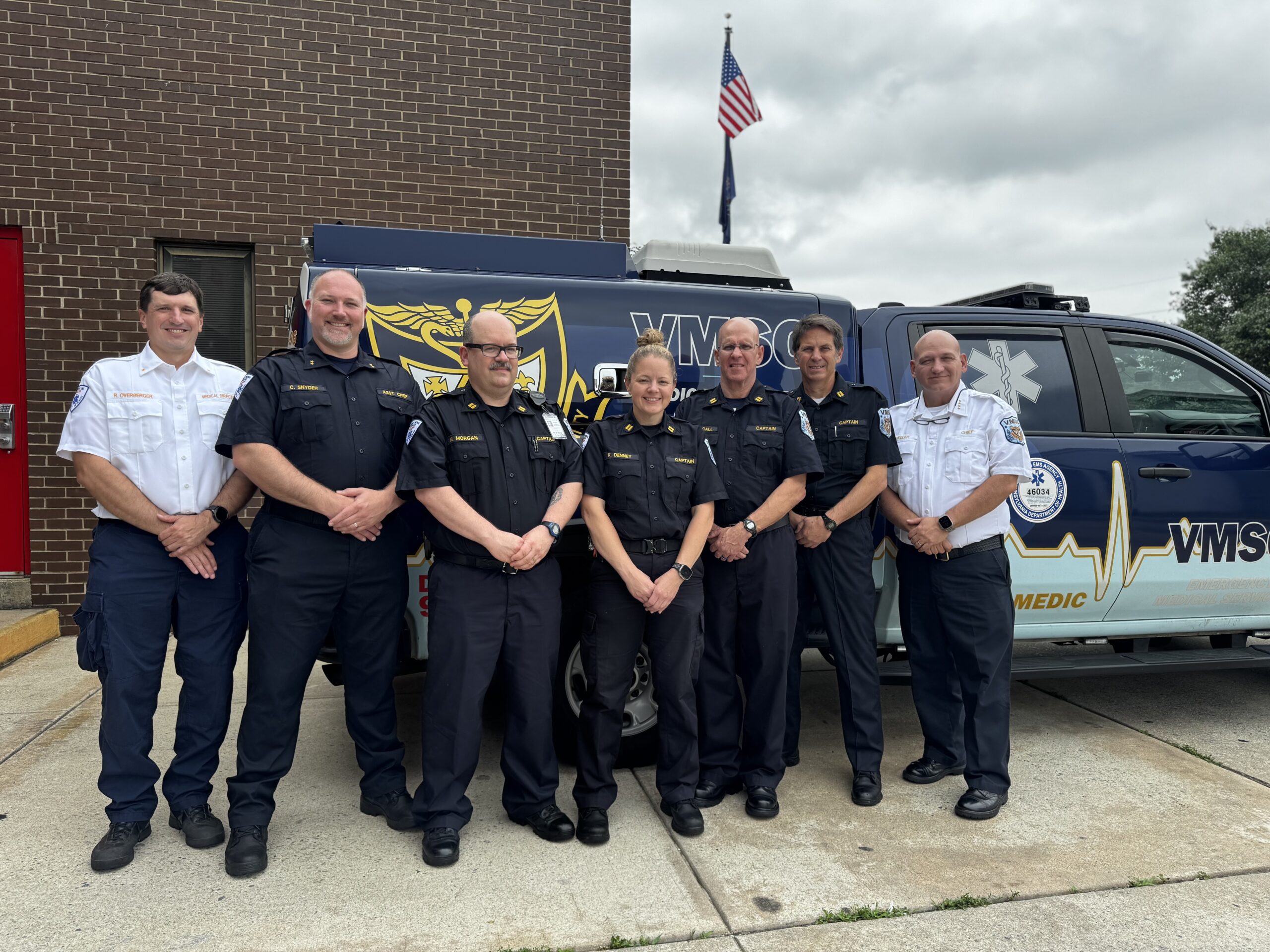 VMSC Shift Commanders, Medical Director and CEO on launch day of Pre-Hospital Blood in Delaware County.